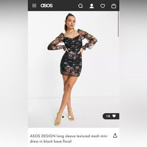 ASOS NEW Long Sleeve Flower Mini Dress